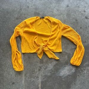 cropped longe sleeve tie top